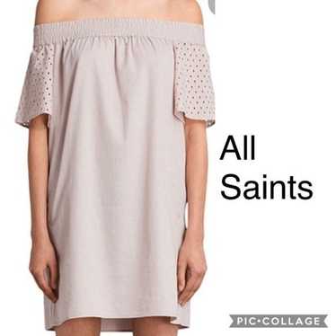 New! All Saints Livia Emb Dress In champagne pink