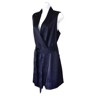A8 Auth AYR Navy Satin Sleeveless Tie Belted Perc… - image 1