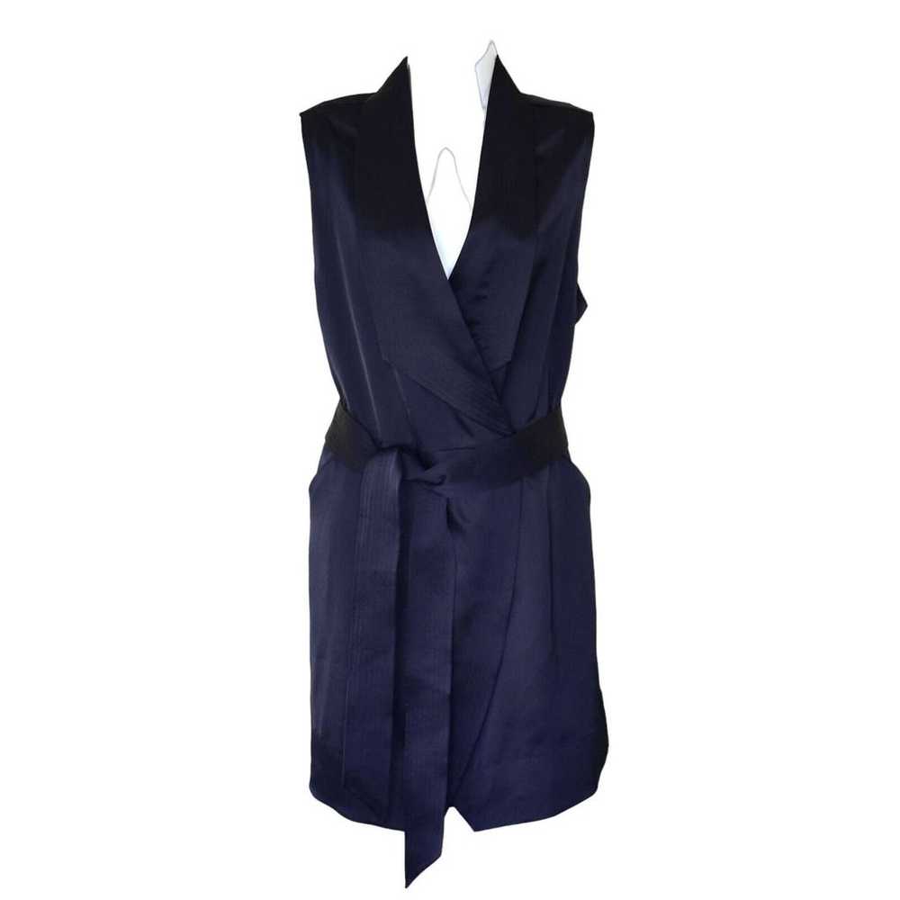 A8 Auth AYR Navy Satin Sleeveless Tie Belted Perc… - image 4