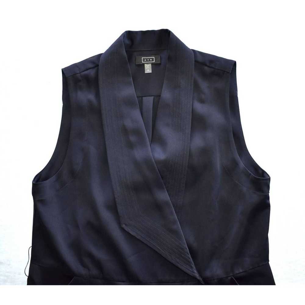 A8 Auth AYR Navy Satin Sleeveless Tie Belted Perc… - image 6