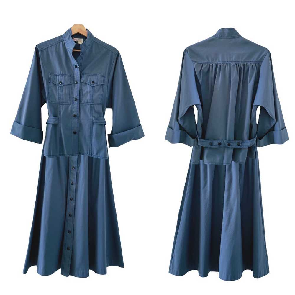 Vintage Jacket & Skirt Set Dusty Blue Shirt Dress… - image 1