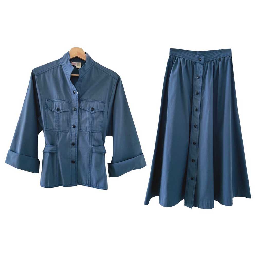 Vintage Jacket & Skirt Set Dusty Blue Shirt Dress… - image 2