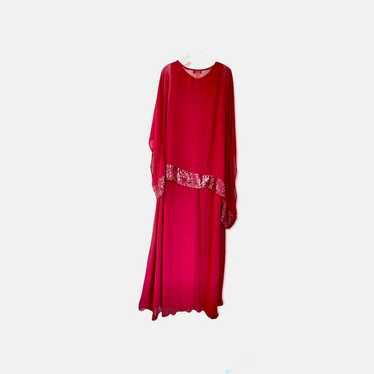 Miss Cristina red chiffon 2pcs dress set long dres