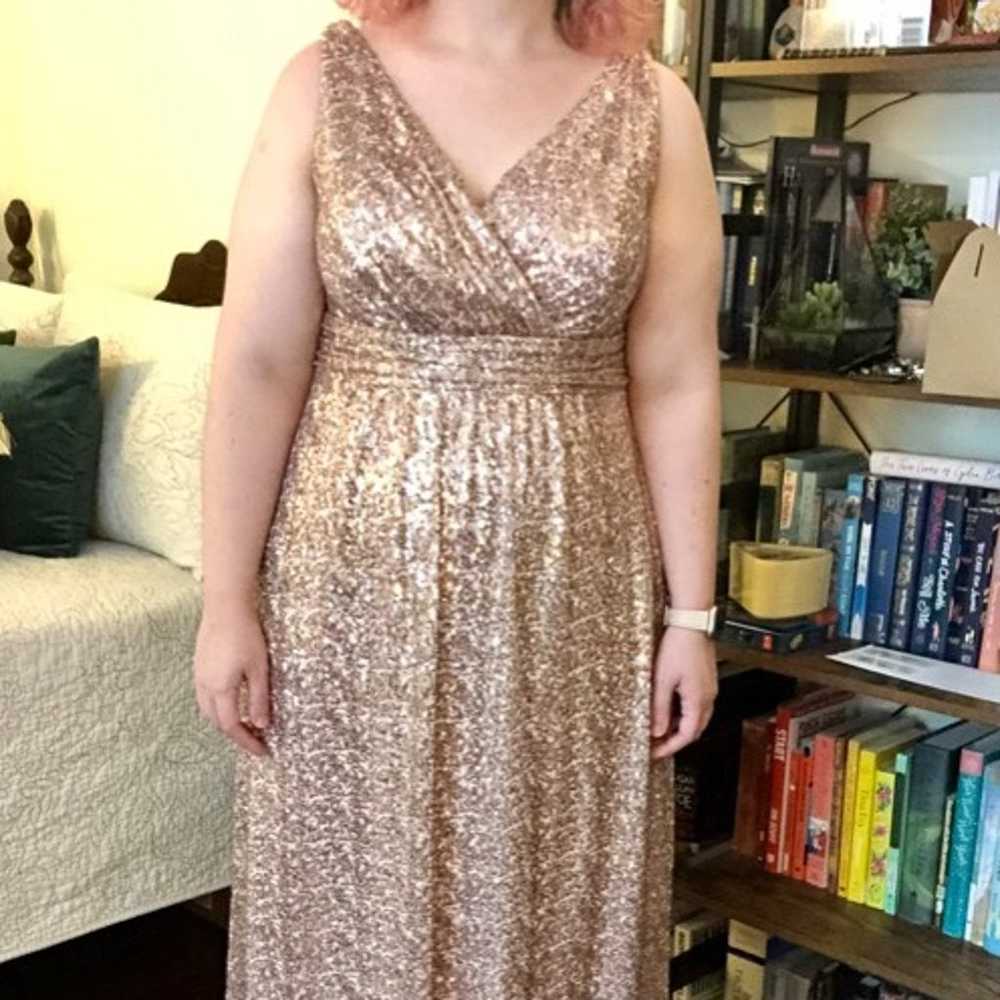 David's Bridal Rose Gold Sequin Bridesmaid Dress … - image 1