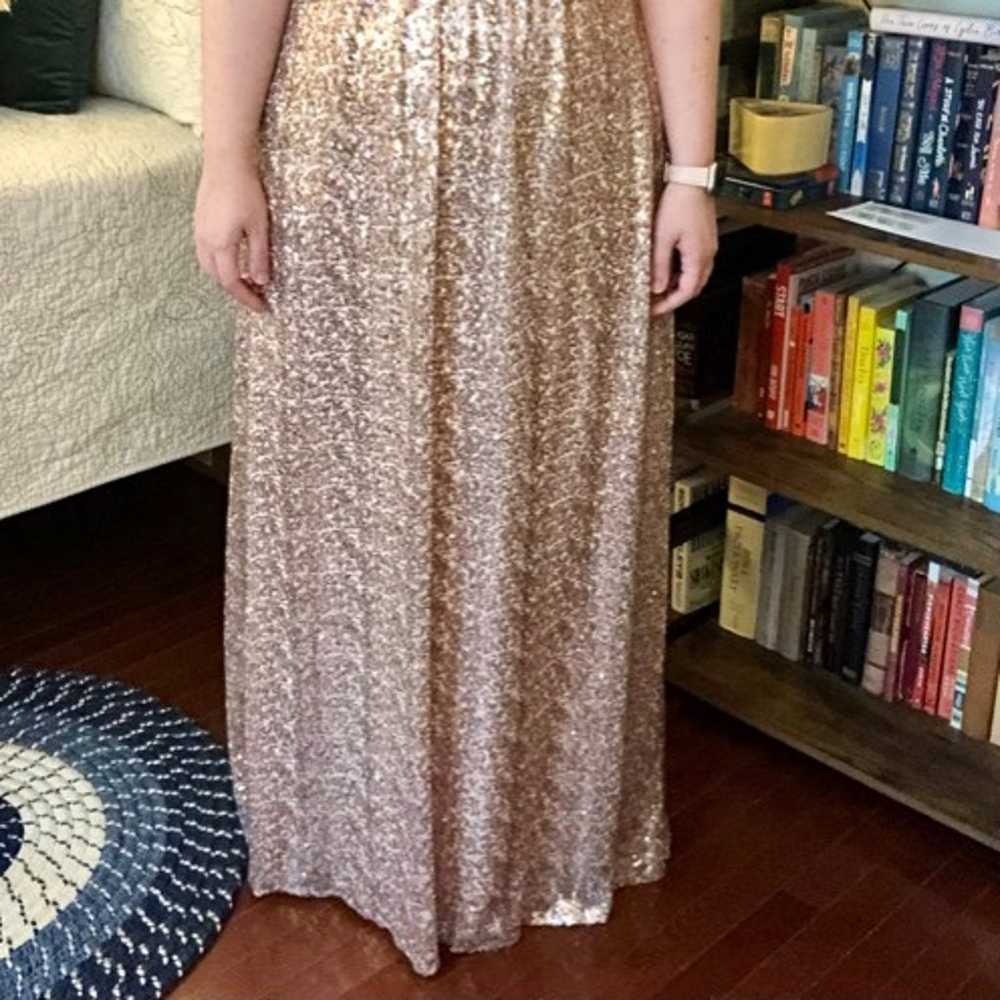 David's Bridal Rose Gold Sequin Bridesmaid Dress … - image 2