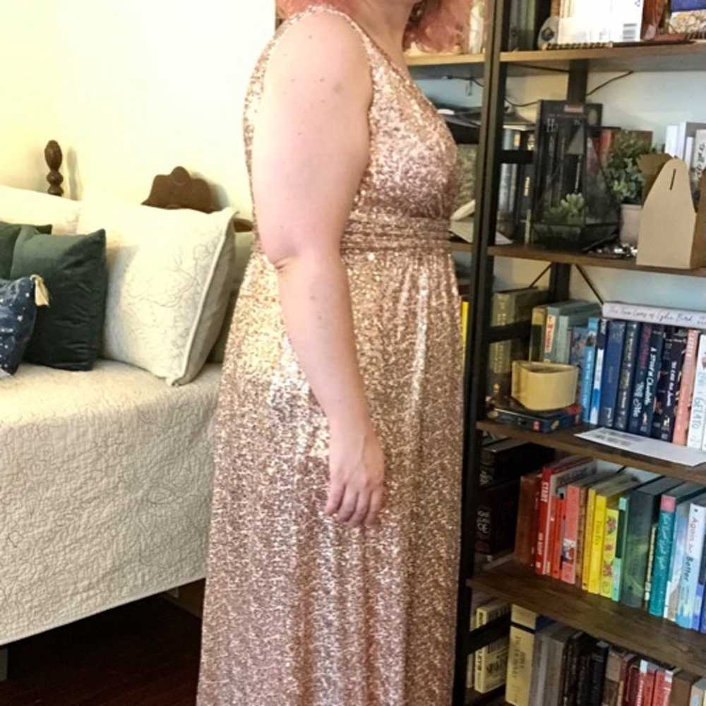 David's Bridal Rose Gold Sequin Bridesmaid Dress … - image 3