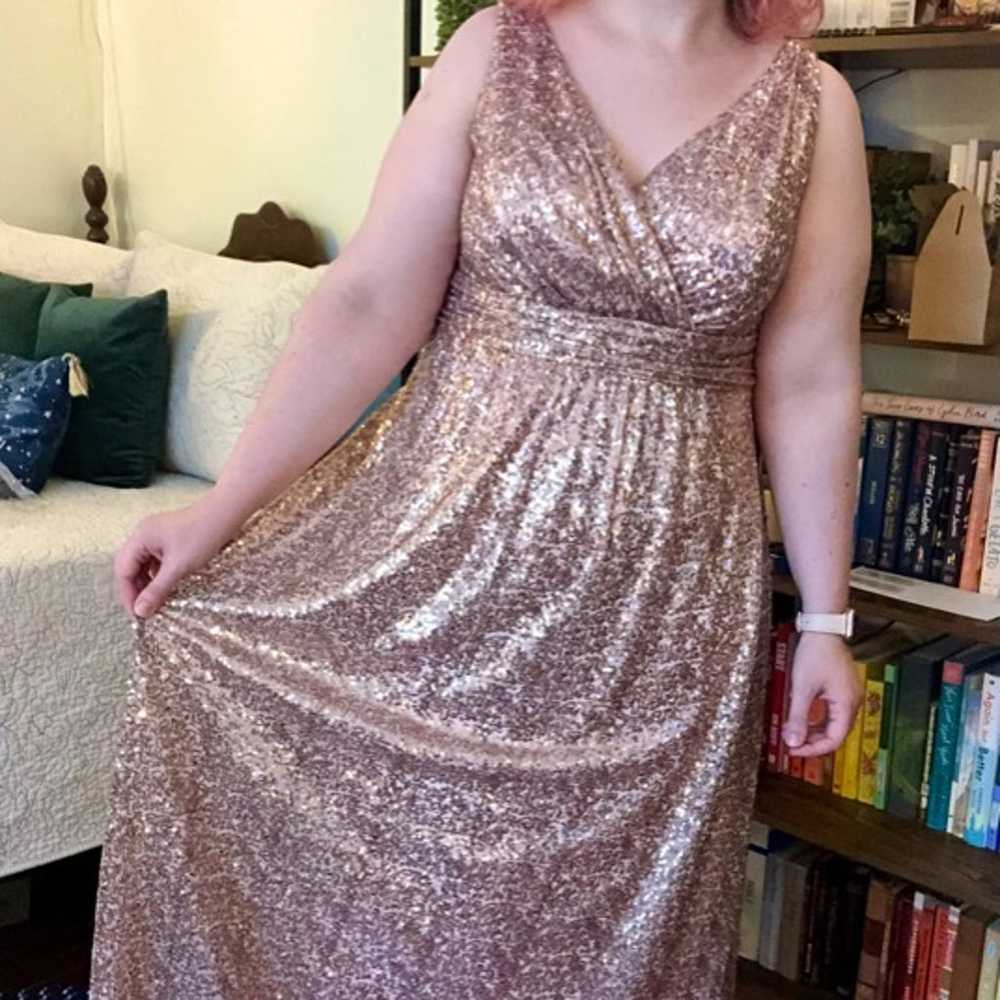 David's Bridal Rose Gold Sequin Bridesmaid Dress … - image 4