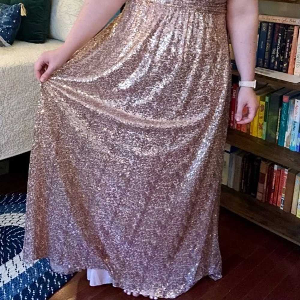 David's Bridal Rose Gold Sequin Bridesmaid Dress … - image 5