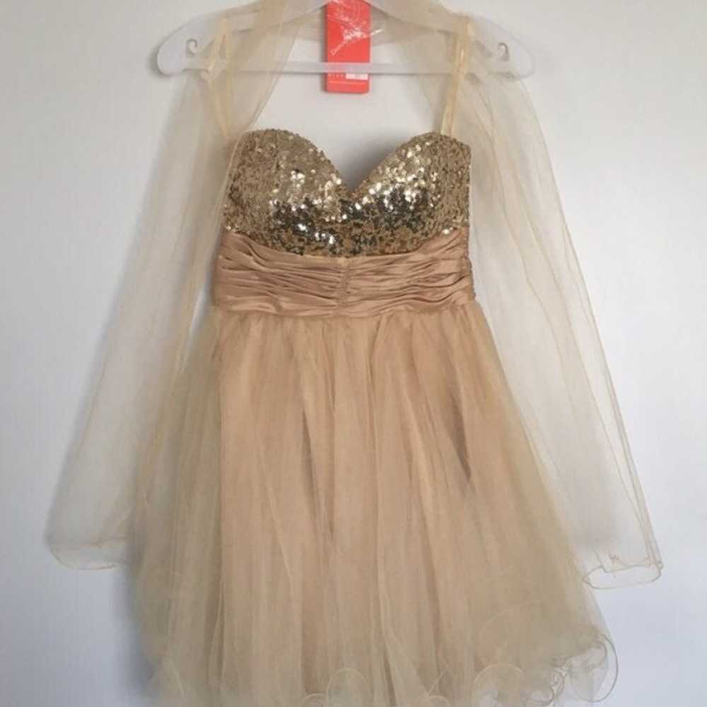 Gold Sequin Strapless Dress - image 1