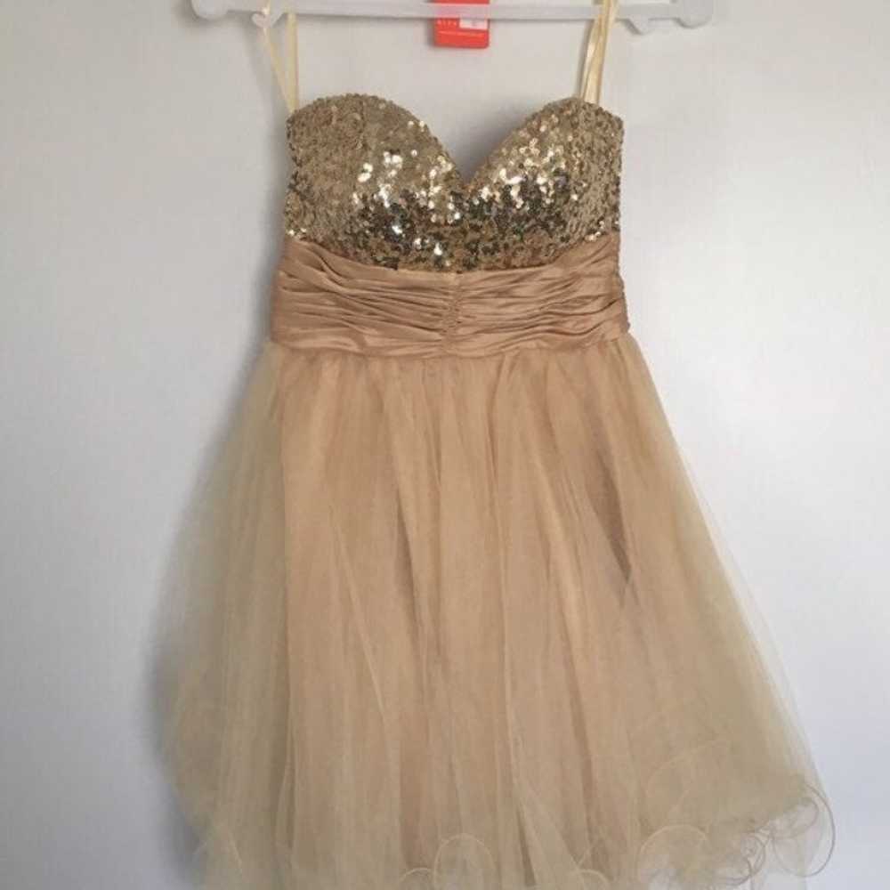 Gold Sequin Strapless Dress - image 2