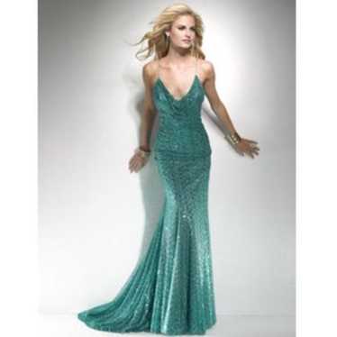 Teal Sequin Prom Dress