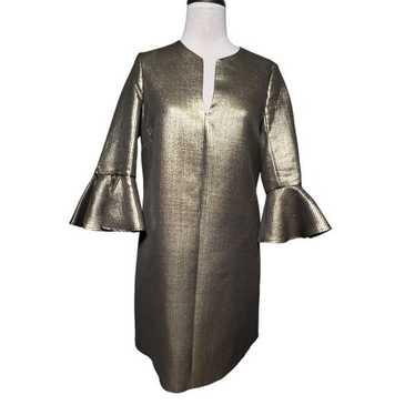 BCBGMAXAZRIA Judy Gold Metallic Shift Dress Fluted