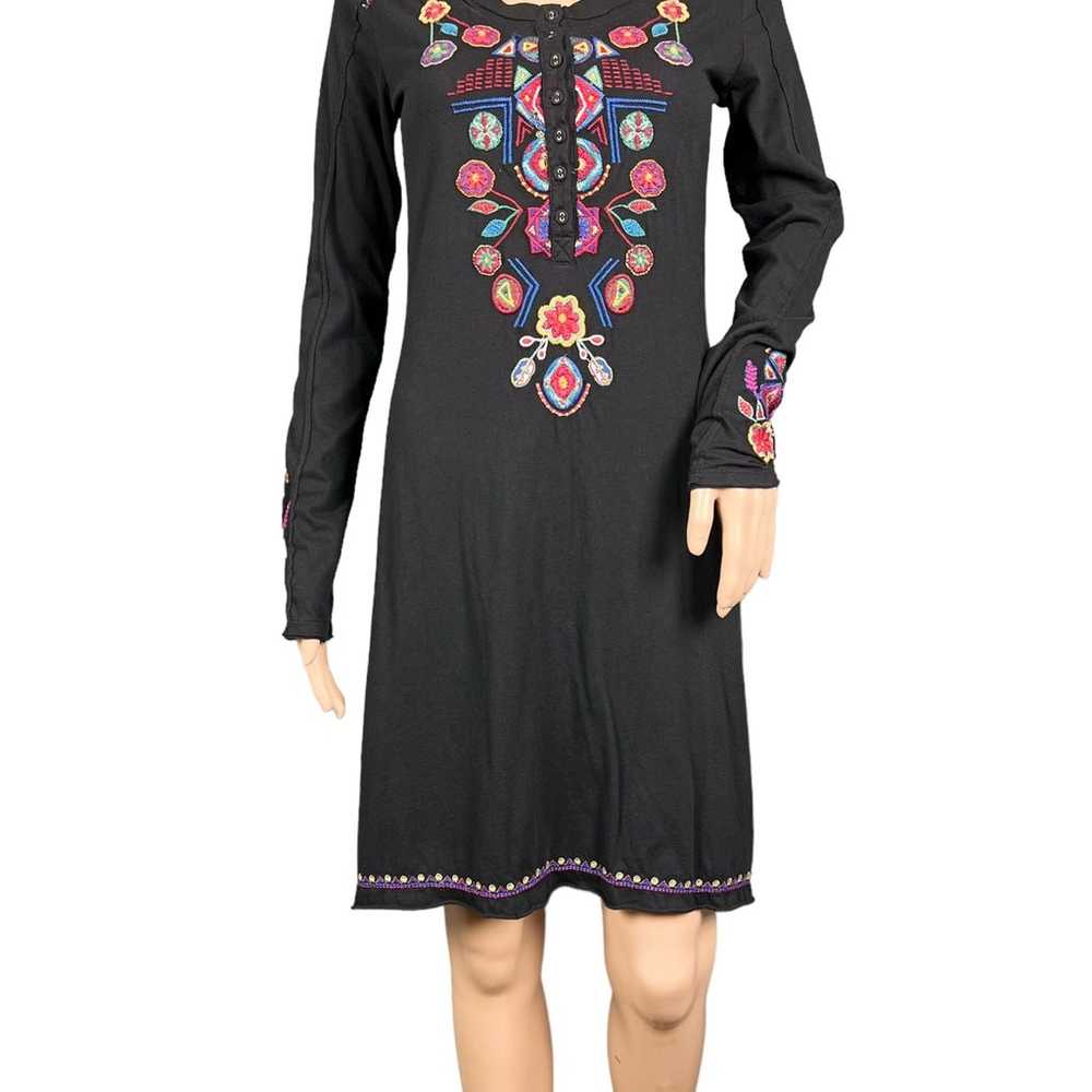 JOHNNY WAS COTTON BLACK FLORAL EMBROIDERED LONG S… - image 5