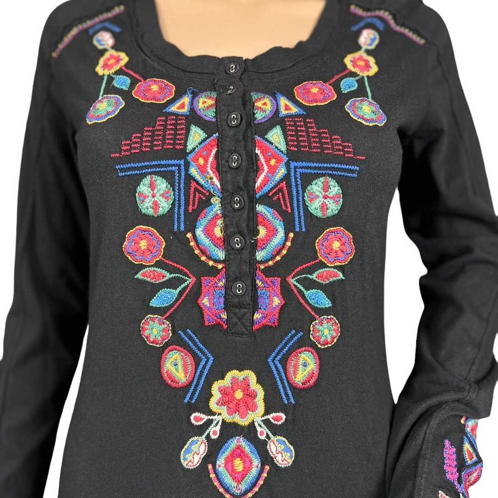 JOHNNY WAS COTTON BLACK FLORAL EMBROIDERED LONG S… - image 6