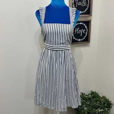 Madewell Striped Ruffle Sleeve Pinafore Dress Cot… - image 1
