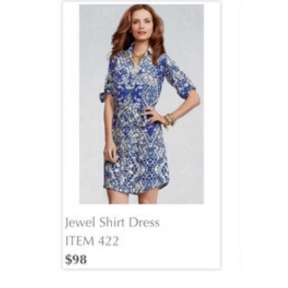 CAbi 422 Blue Cream Jewel Shirt Dress Women's Sma… - image 10