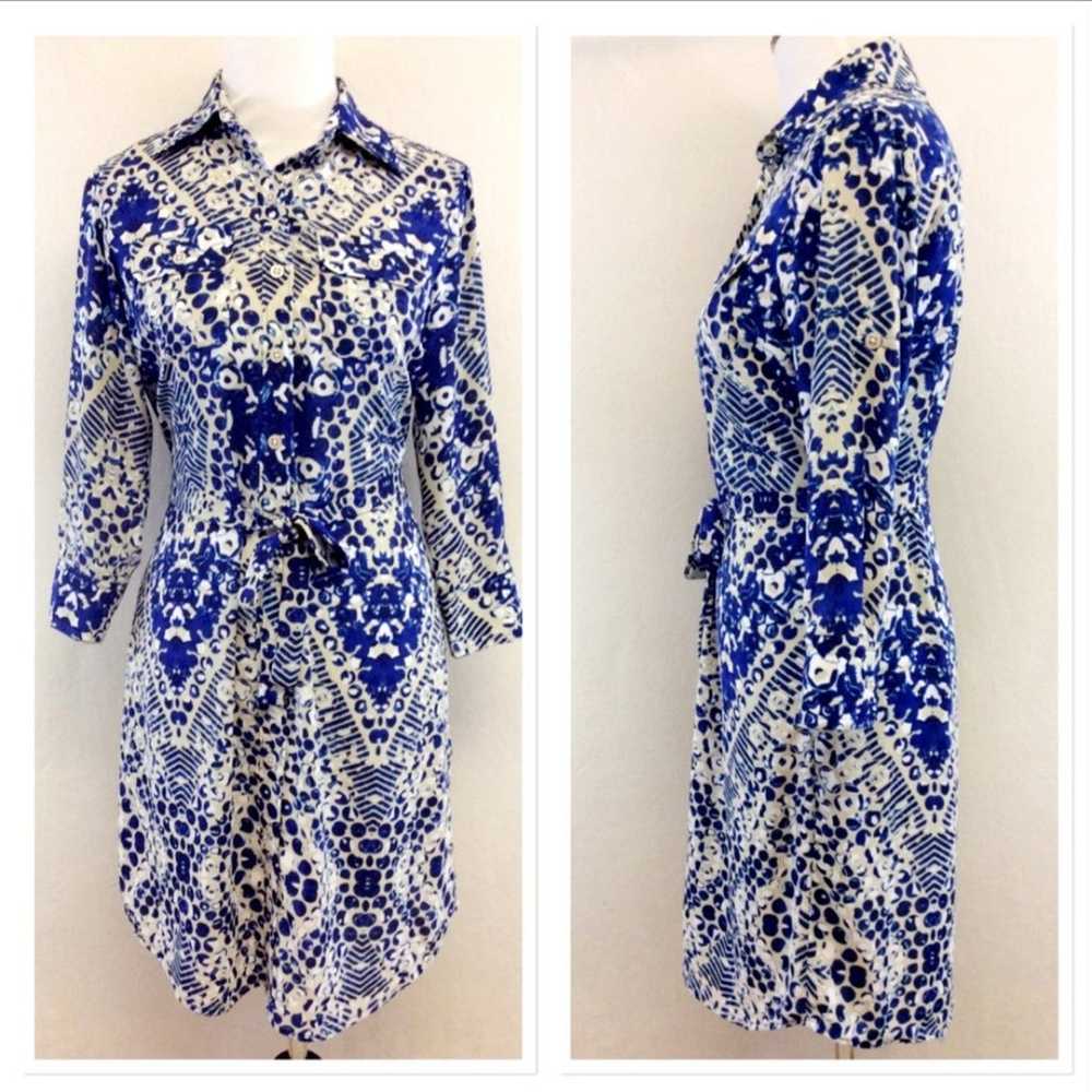 CAbi 422 Blue Cream Jewel Shirt Dress Women's Sma… - image 2