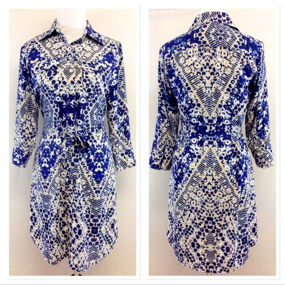 CAbi 422 Blue Cream Jewel Shirt Dress Women's Sma… - image 3