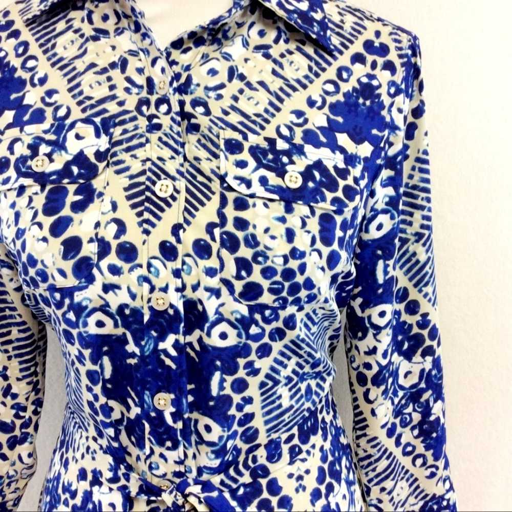 CAbi 422 Blue Cream Jewel Shirt Dress Women's Sma… - image 5