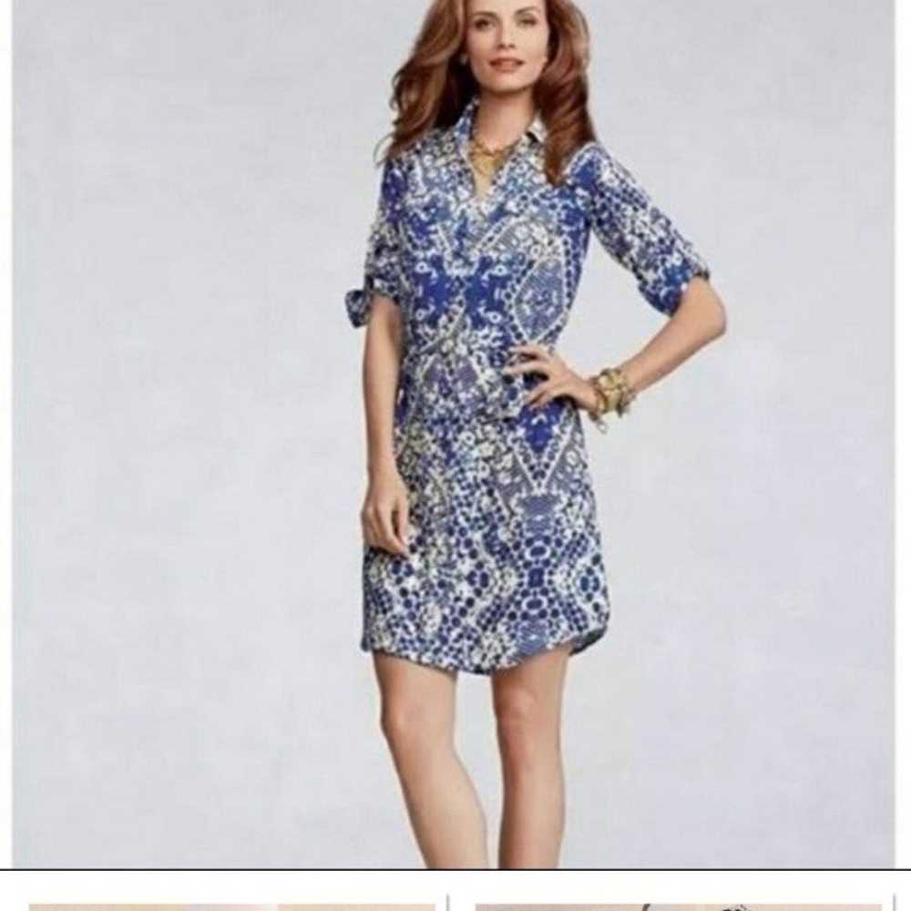 CAbi 422 Blue Cream Jewel Shirt Dress Women's Sma… - image 7