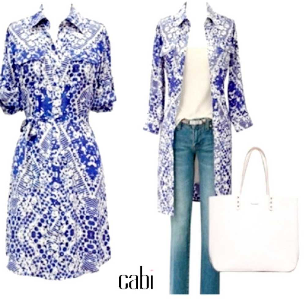 CAbi 422 Blue Cream Jewel Shirt Dress Women's Sma… - image 8