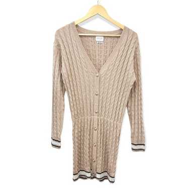 SAYLOR Varsity Cable-knit Sweater Dress Tan Gold … - image 1