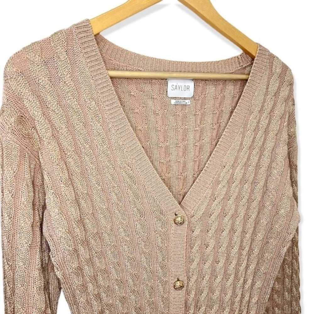 SAYLOR Varsity Cable-knit Sweater Dress Tan Gold … - image 3