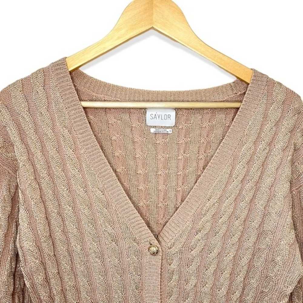SAYLOR Varsity Cable-knit Sweater Dress Tan Gold … - image 4