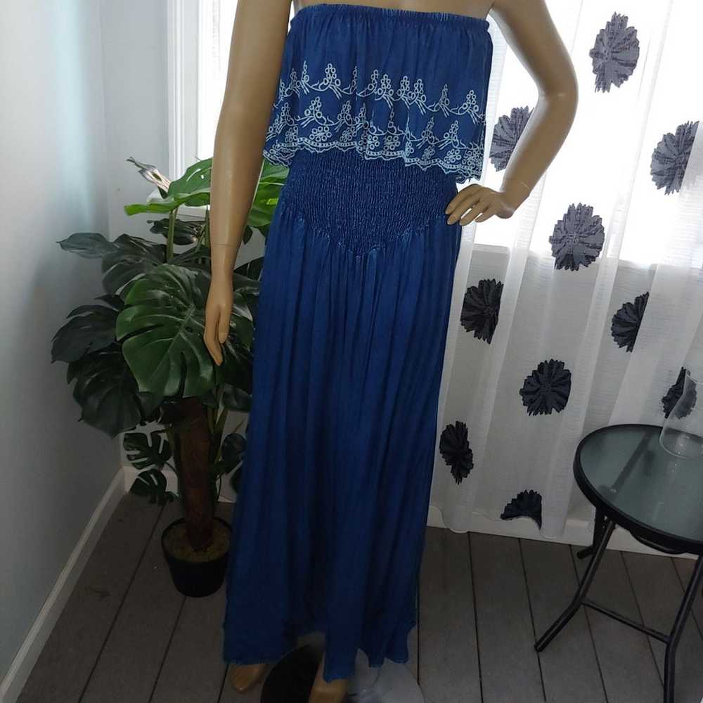 Elan Blue Maxi Strapless Beach Dress M - image 1