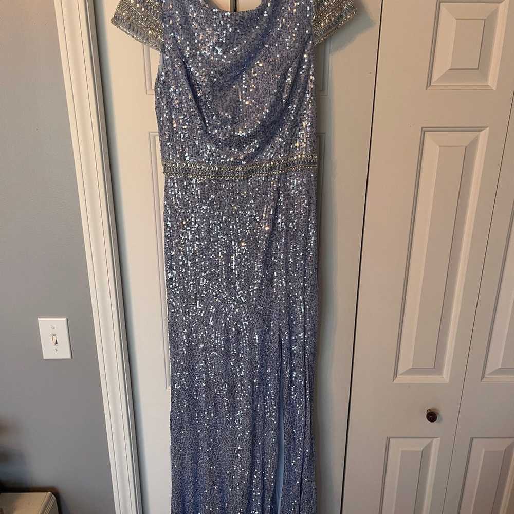 Blue and silver sequin formal dress - image 3