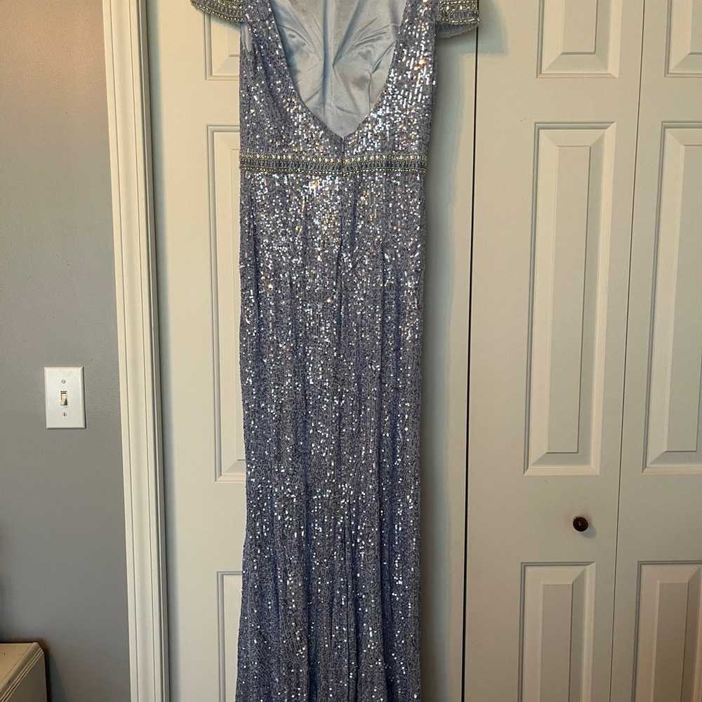 Blue and silver sequin formal dress - image 4