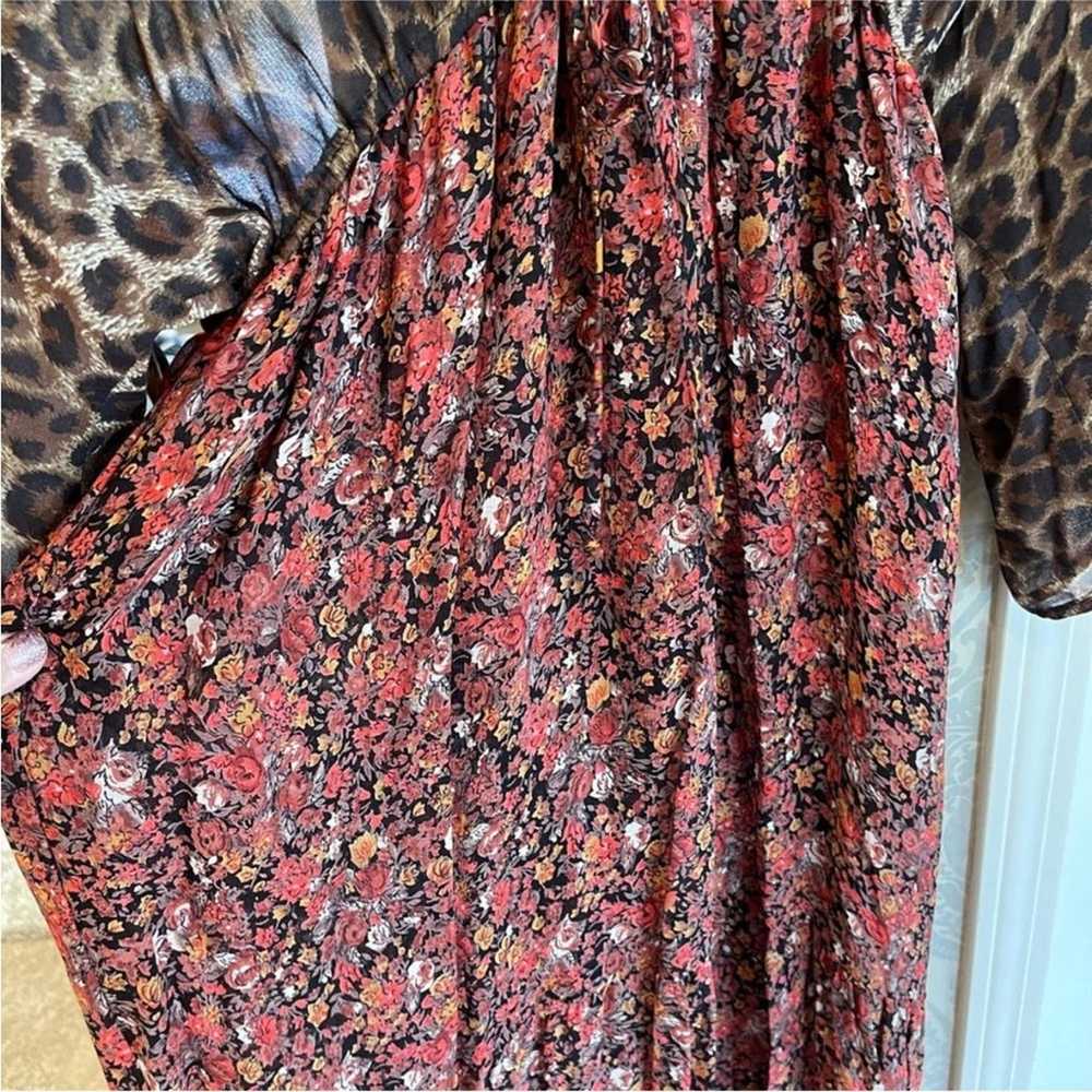 Leopard Floral Print A-Line Maxi Dress Brown Sz X… - image 10