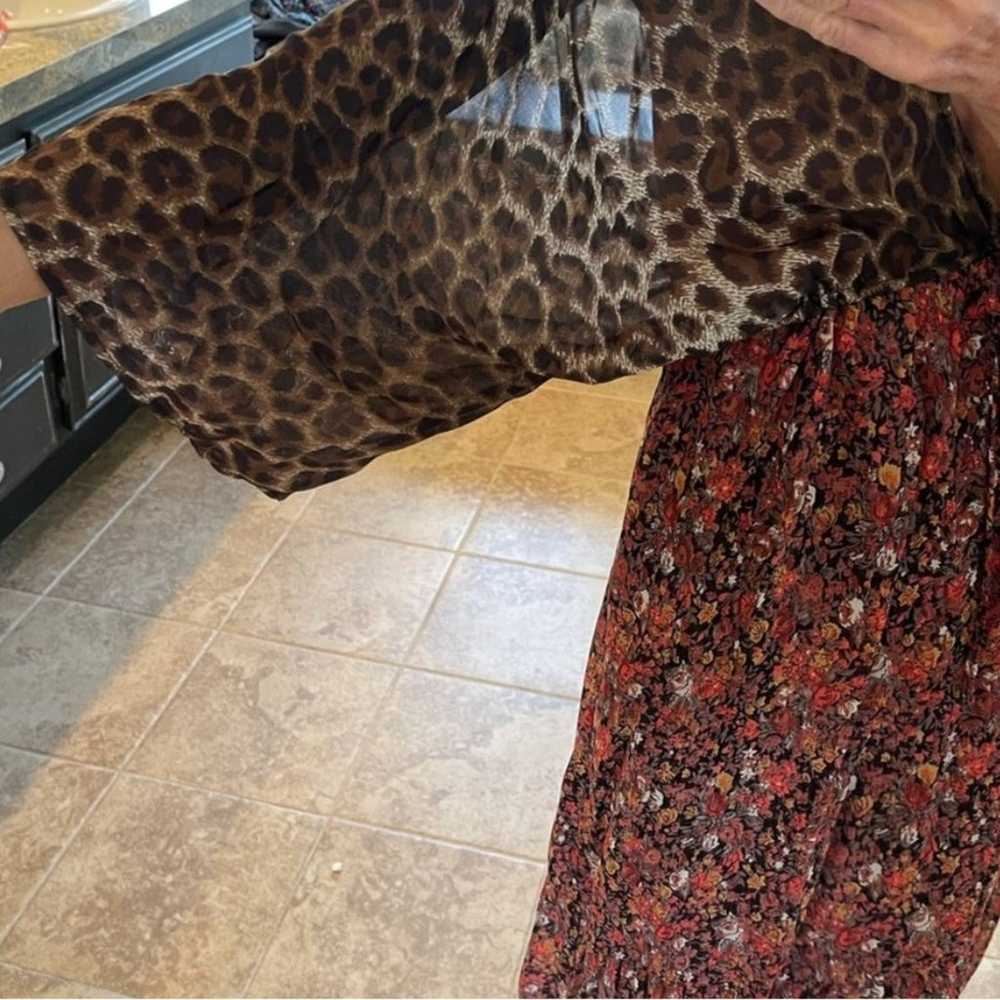 Leopard Floral Print A-Line Maxi Dress Brown Sz X… - image 8
