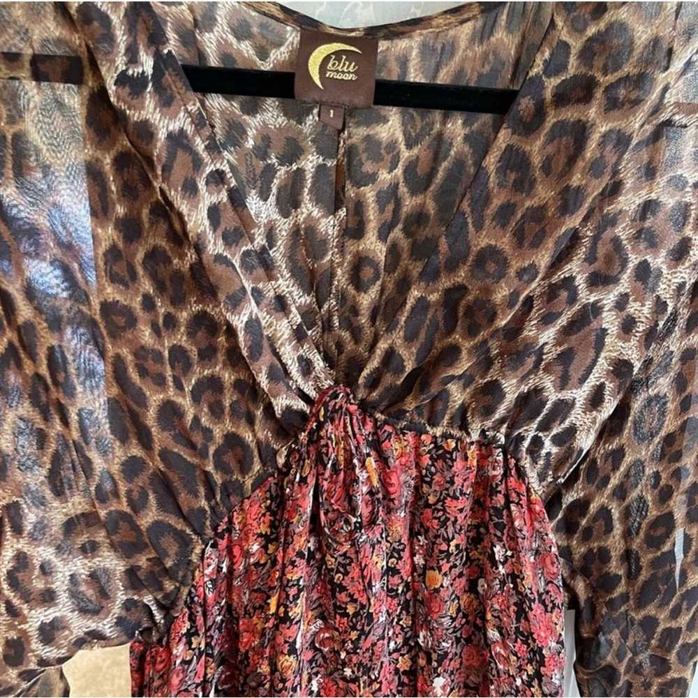 Leopard Floral Print A-Line Maxi Dress Brown Sz X… - image 9