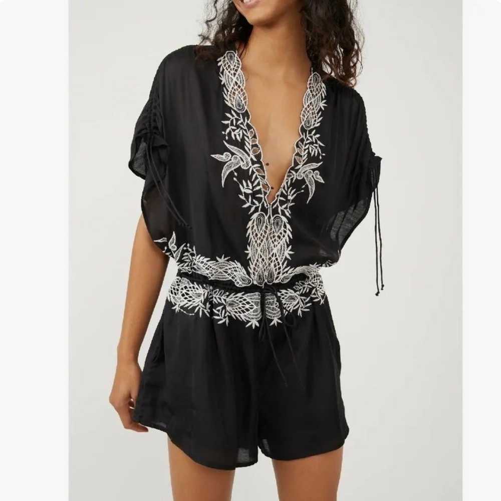 NEW Free People Weila Romper Black Floral Embroid… - image 6