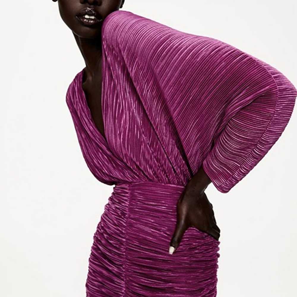 ZARA Draped Deep V Pink/Purple Plisse Dress Size … - image 1