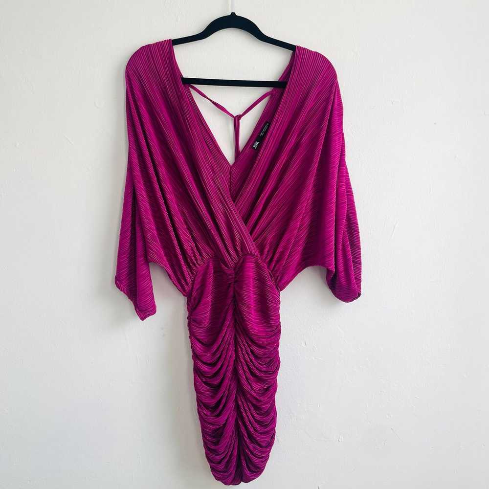 ZARA Draped Deep V Pink/Purple Plisse Dress Size … - image 4