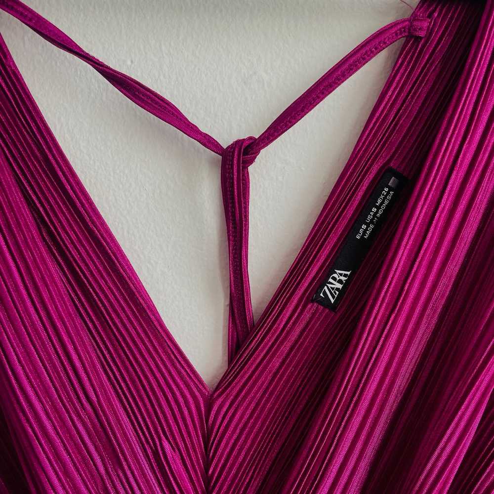 ZARA Draped Deep V Pink/Purple Plisse Dress Size … - image 6