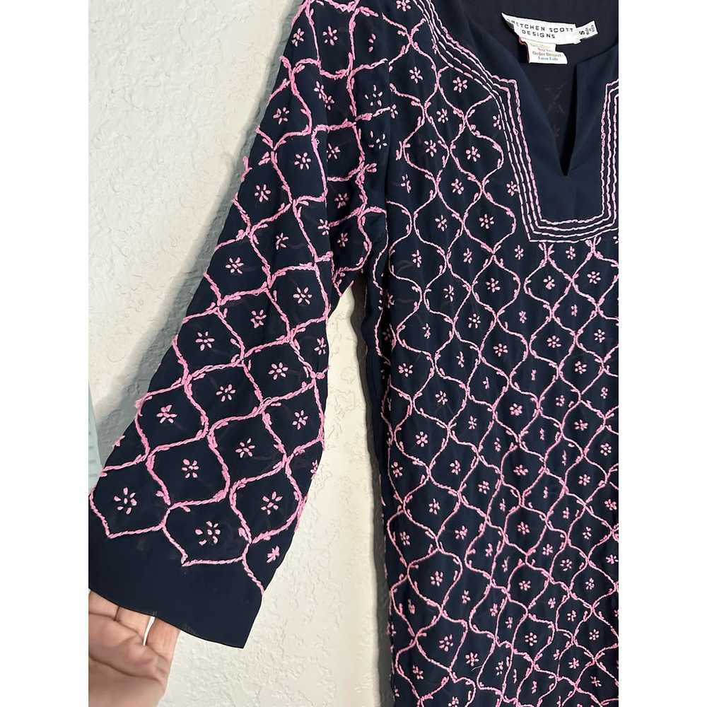 Gretchen Scott Designs Blue Pink Embroidered Dress - image 3