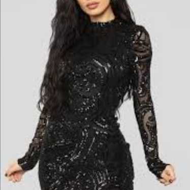 long sleeve sequin dress black