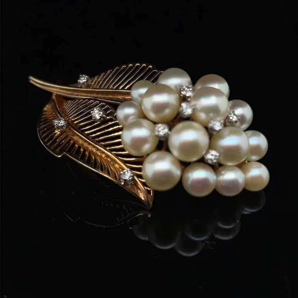 Vintage Diamond and Pearl 14k Brooch - image 2