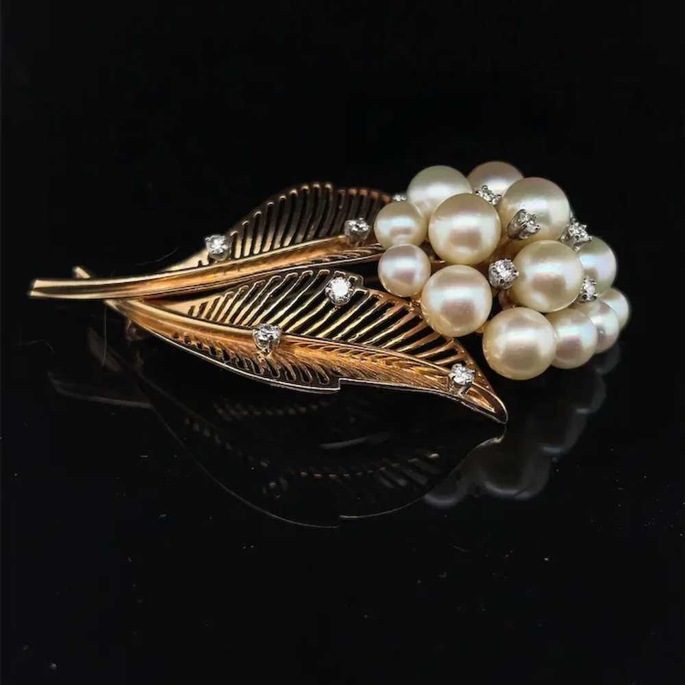 Vintage Diamond and Pearl 14k Brooch - image 4