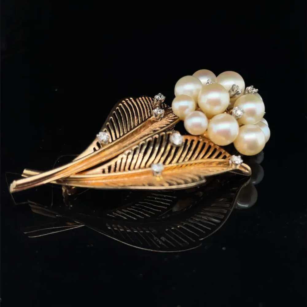 Vintage Diamond and Pearl 14k Brooch - image 5