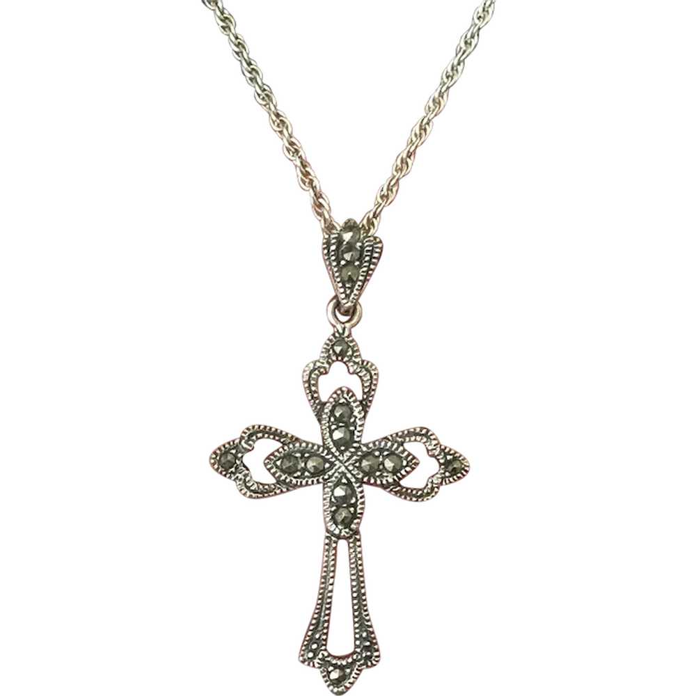 Sterling and Marcasite Cross Pendant - image 1