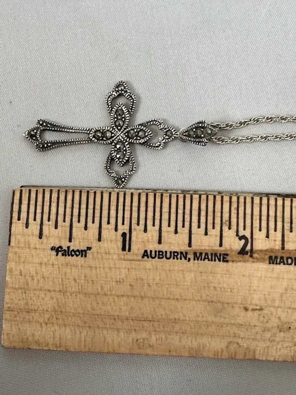 Sterling and Marcasite Cross Pendant - image 3