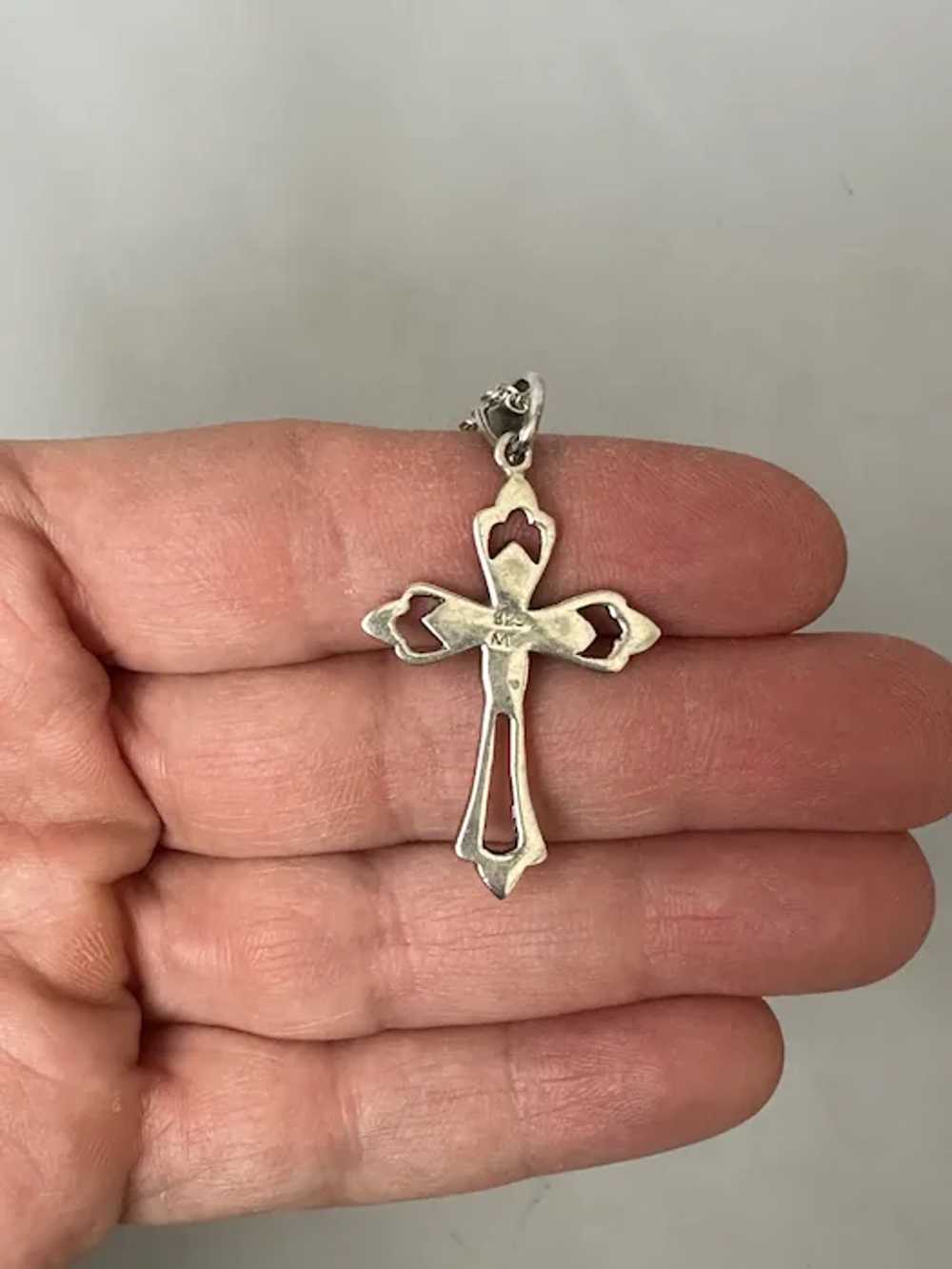 Sterling and Marcasite Cross Pendant - image 4