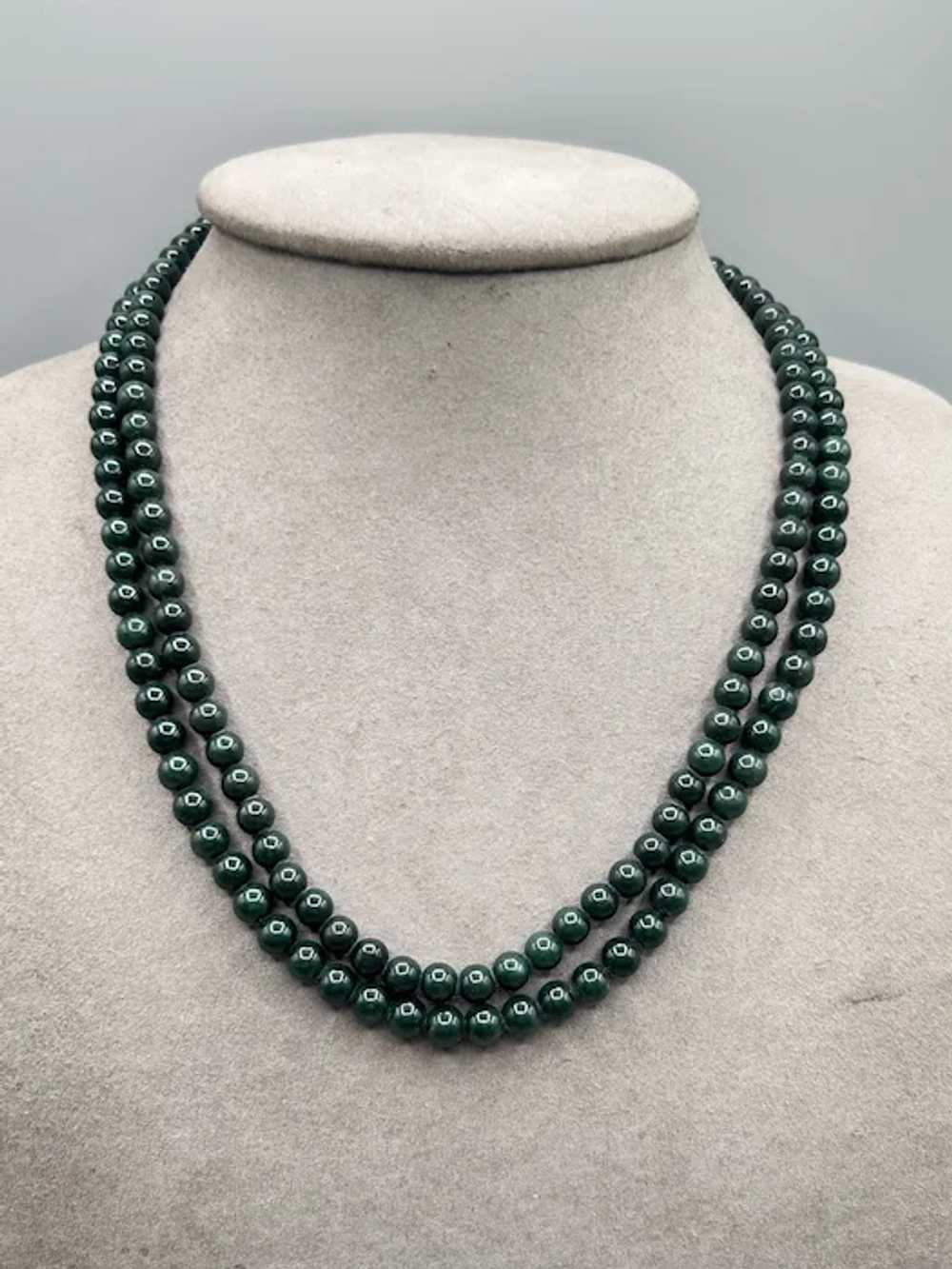 Vintage Beaded Long Strand Necklace Green Semi Pr… - image 2
