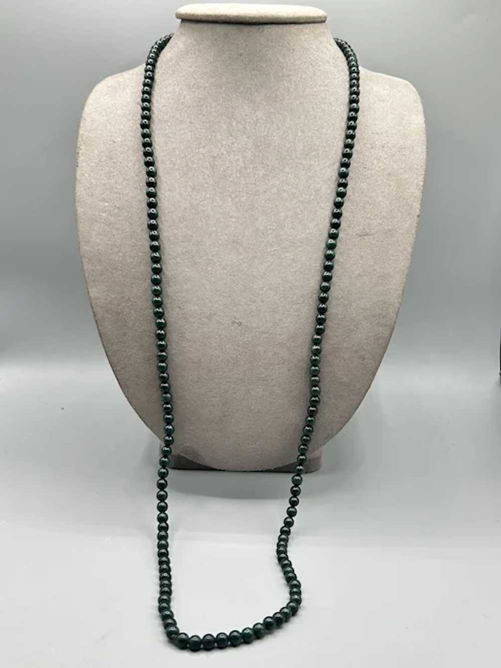 Vintage Beaded Long Strand Necklace Green Semi Pr… - image 3
