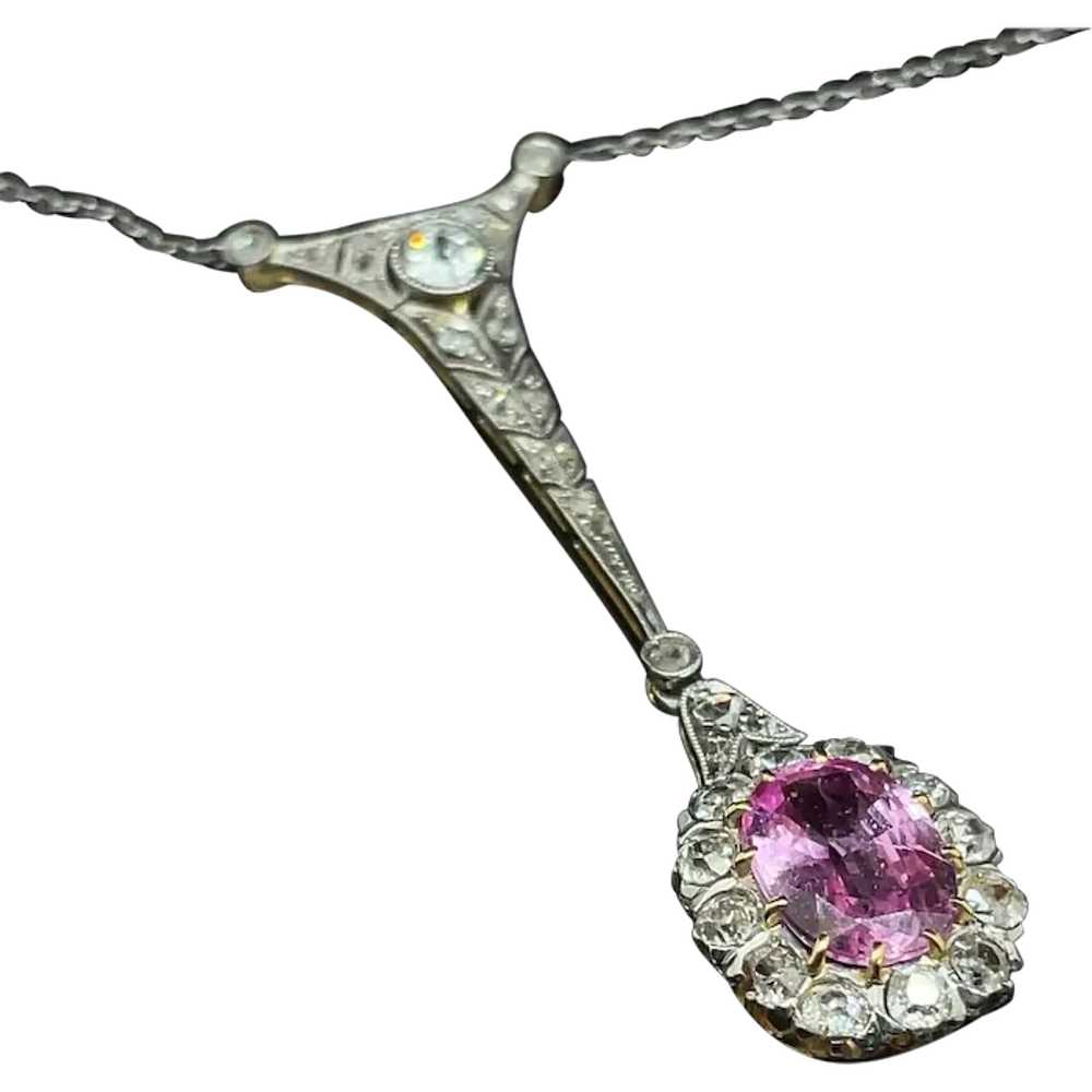 Edwardian Pink Sapphire Diamond Necklace - image 1