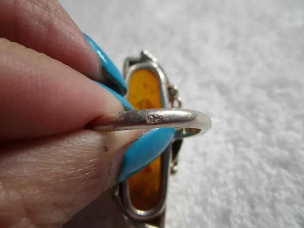 Gorgeous Navajo Sterling and Amber elongated ring… - image 10